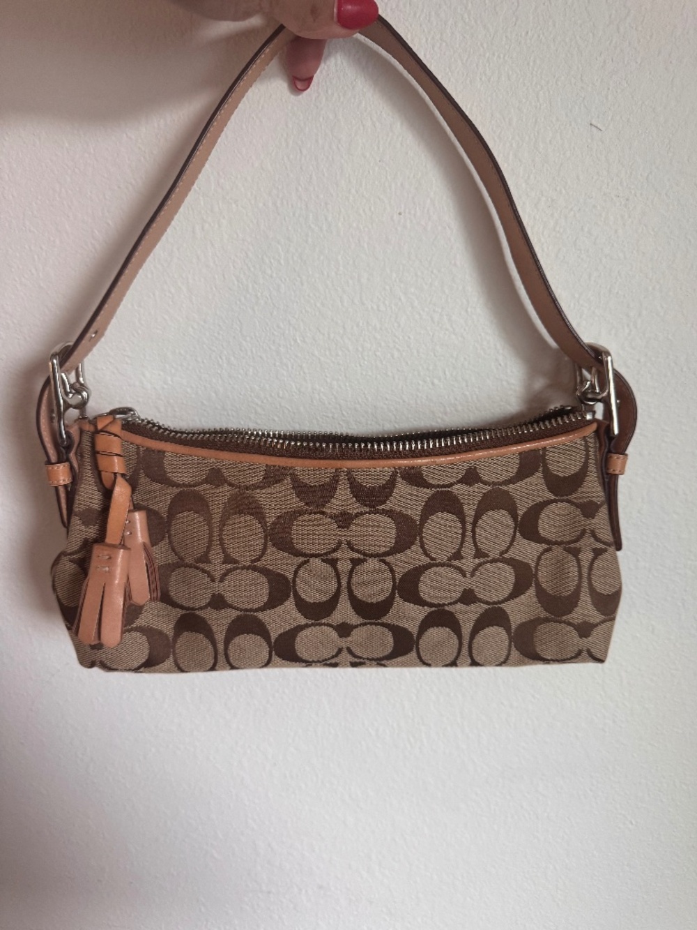 Coach East West Demi Baguette Signature Jacquard Vachetta Vintage